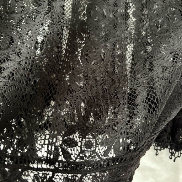 Forever 21 MEDIUM long sleeve black Lace Sheer Top cropped - Picture 3 of 6